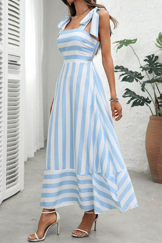 Striped Tie-Shoulder Casual Dress