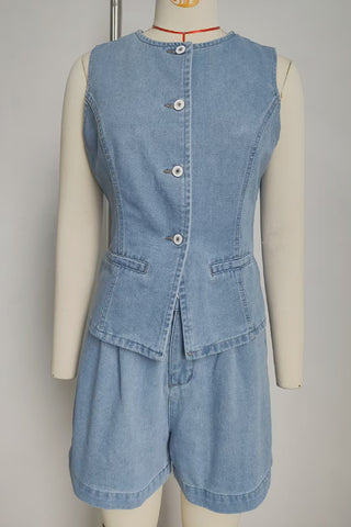 Sleeveless Button-Front Short Set