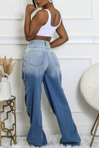 Two-Tone Cargo Wide-Leg Pants