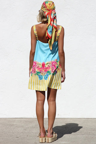 Striped Floral Accent Mini Dress