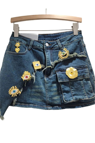 Embellished Denim Mini Skirt