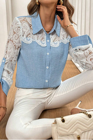 Lace Accent Button-Up Shirt