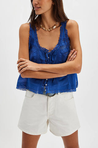 Lace-Trimmed Button-Front Tank