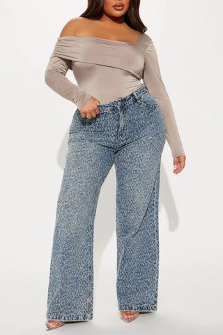 Patterned Straight-Leg Denim Jeans