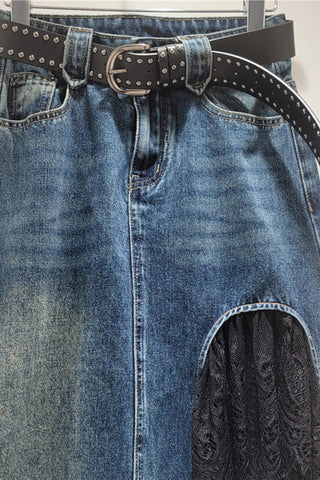 Denim Skirt with Lace Detail