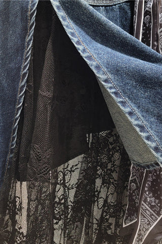 Asymmetric Denim Midi Skirt