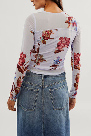 Floral Long-Sleeve Mesh Blouse