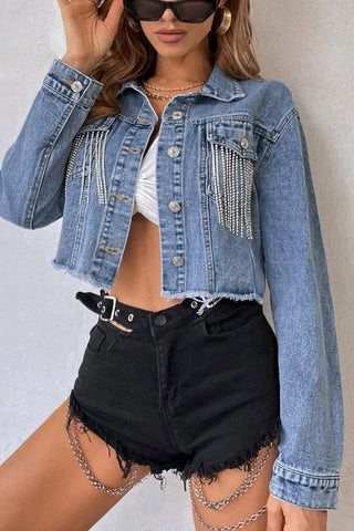 Studded Cropped Denim Jacket