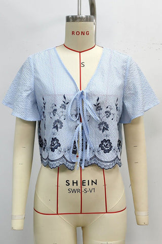 Floral Detail Tie-Front Blouse