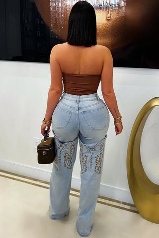 Patterned High-Waist Casual Pants