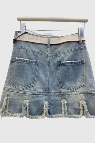Frayed Hem Denim Mini Skirt