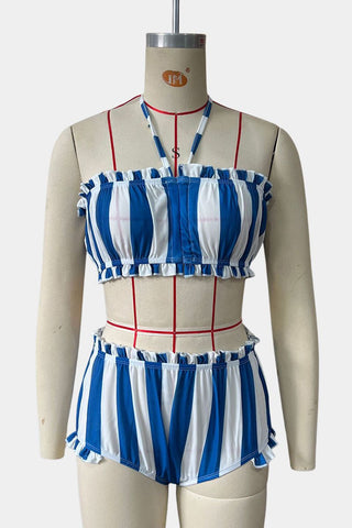 Striped Ruffle Bikini Set