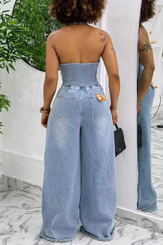 Chic Halter Denim Jumpsuit