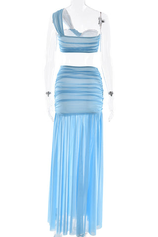 One-Shoulder Mesh Two-Piece Set