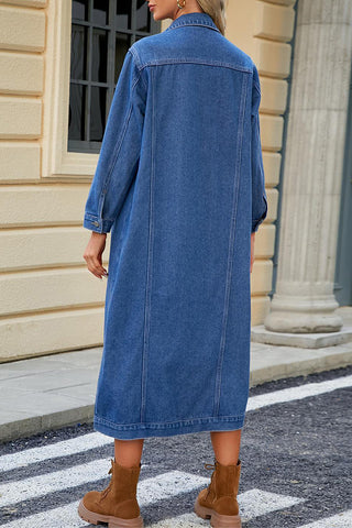 Long Denim Jacket With Button Details