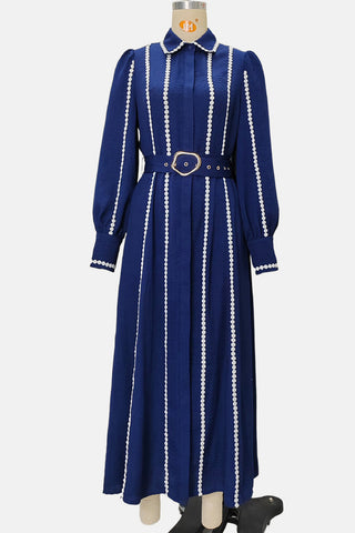 Belted Midi Casual Dress with Button Accents