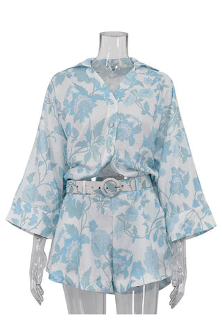 Floral Pattern Short Set with Belt