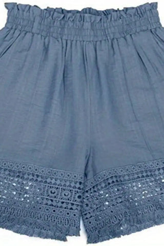 Lace-Trimmed High-Waist Casual Shorts
