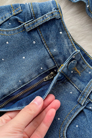 Rhinestone Flare Pants Set