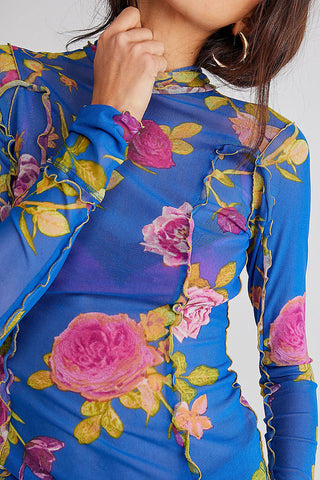 Floral Mesh Long Sleeve Blouse