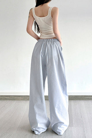 Gingham Drawstring Wide-Leg Pants