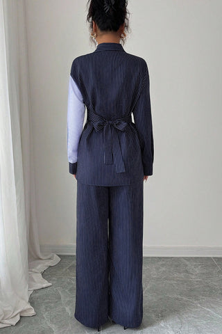 Asymmetrical Pinstripe Pants Set