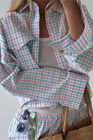 Plaid Button-Up Pants Set