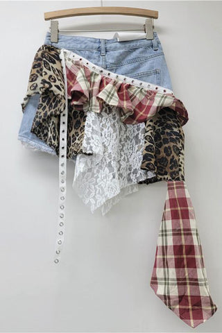 Layered Patchwork Mini Skirt