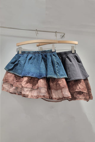 Layered Denim Mini Skirt