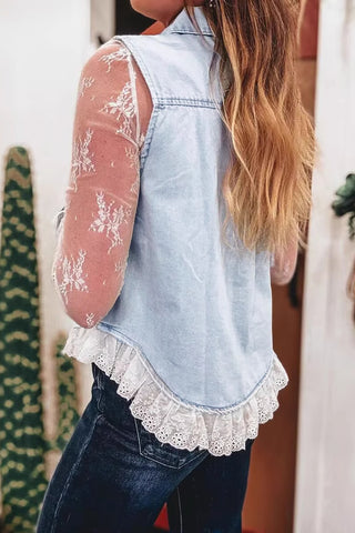 Button-Front Sleeveless Denim Vest