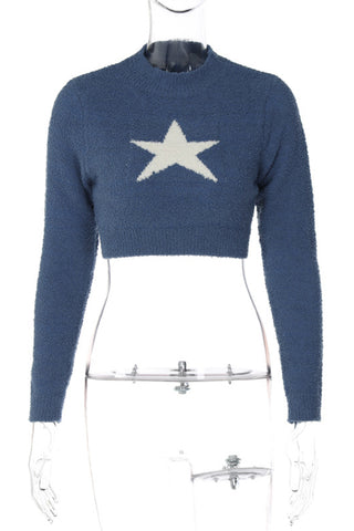 Star-Embellished Cropped Sweater