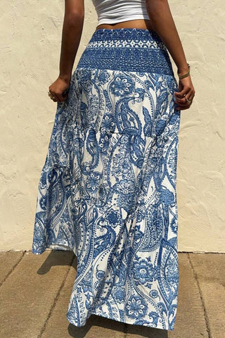 Paisley Print Smocked Maxi Skirt