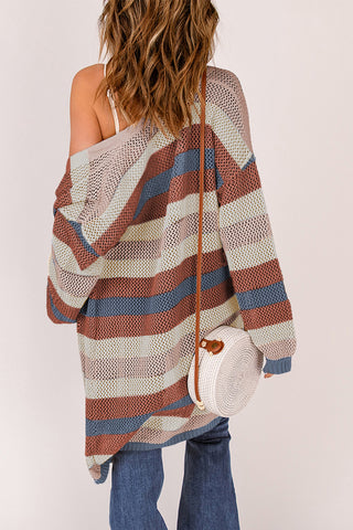 Striped Open-Front Knit Cardigan
