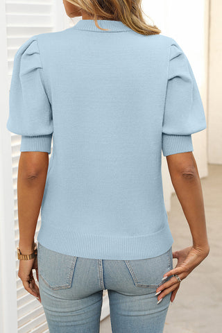 Puff Sleeve Crew Neck Knit Top