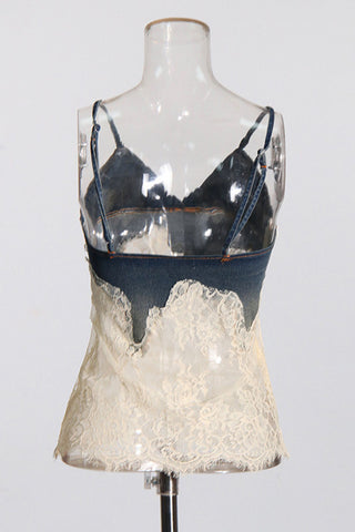Lace Overlay Denim Camisole Top