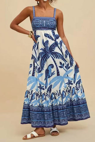 Tropical Square Neck Maxi Dress