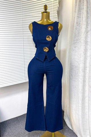 Asymmetric Button Pants Set