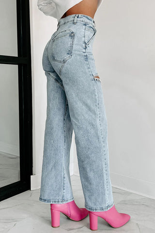 Distressed Wide-Leg Denim Pants