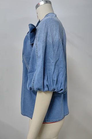 Stylish Bow-Tie Puff Sleeve Shirt