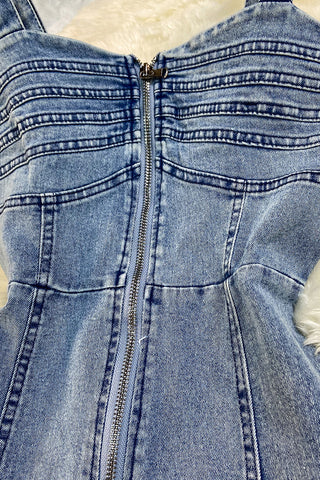 Zip-Front Denim Flared Dress