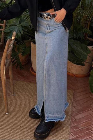 High-Waisted Denim Maxi Skirt