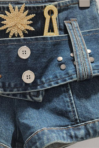 Embellished Denim Shorts with Belt