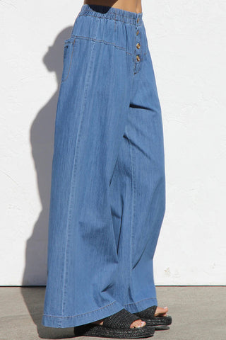Button-Front Wide-Leg Casual Pants