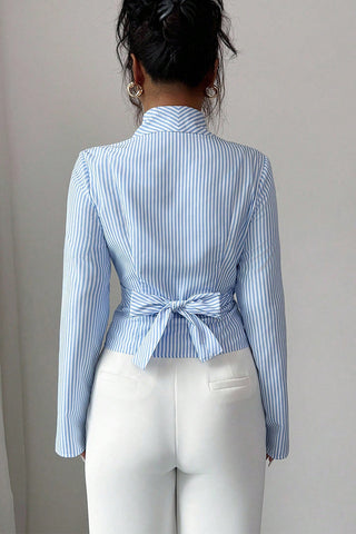 Wrap-Front Striped Blouse