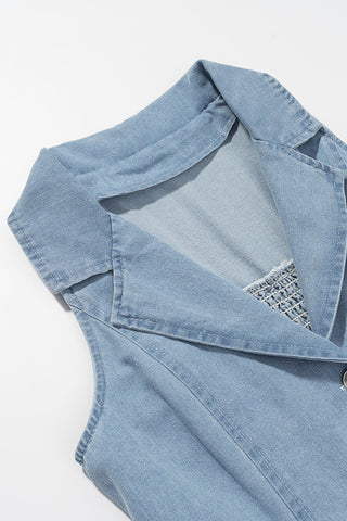 Sleeveless Denim Button-Front Dress