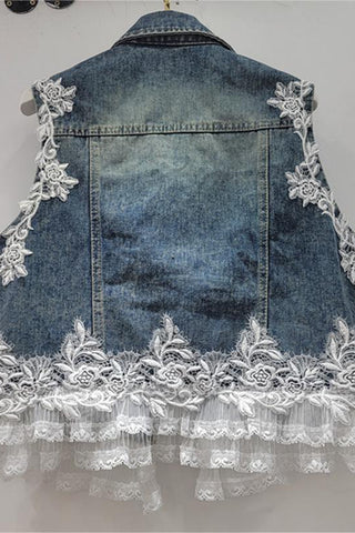 Embellished Lace Denim Vest