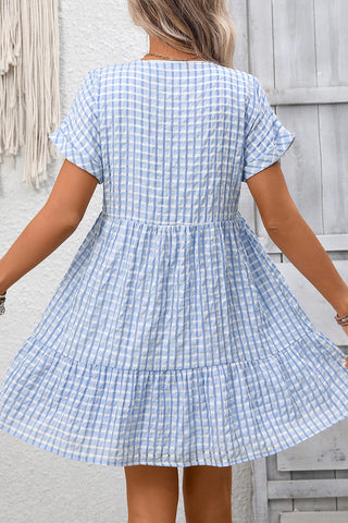 V-Neck Casual Dress with Flare Hem