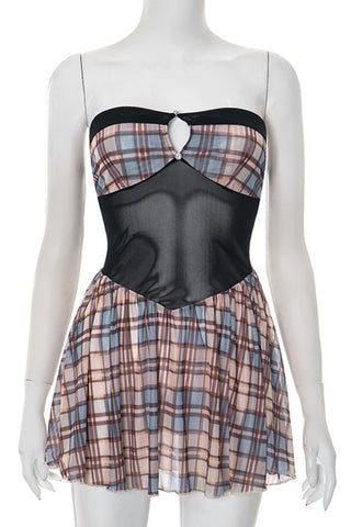 Plaid Cutout Casual Dress