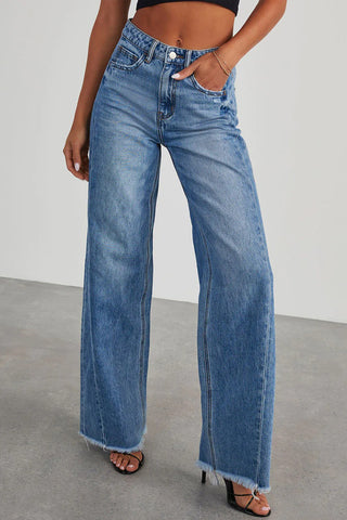 Frayed Hem Straight Leg Jeans