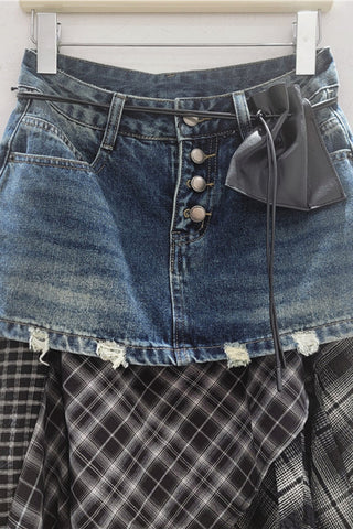 Multi-Layered Denim Midi Skirt